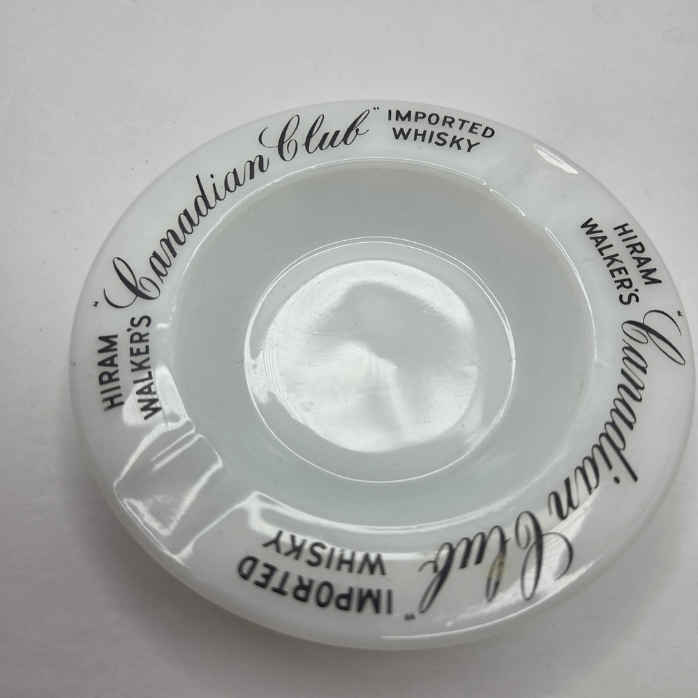 Canadian Club Ashtray Vintage Milk Glass Hiram Walker White 5.25" Barware USA